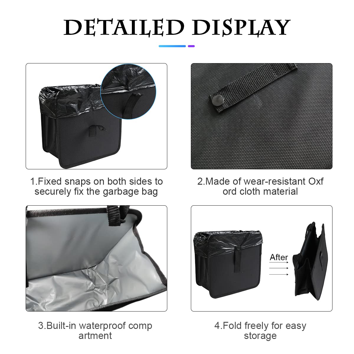 Foldable Car Trash Can, 1.85 Gallons Hanging Waterproof Leakproof Trash Can Storage Bag for Car with Large V1259-DP01-A-2075