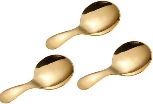 3pcs Stainless Steel Mini Scoop for Canisters with Short Handle, Gold Mini Feed Spoon for Ice Cream Melon V1259-DP01-A-2076