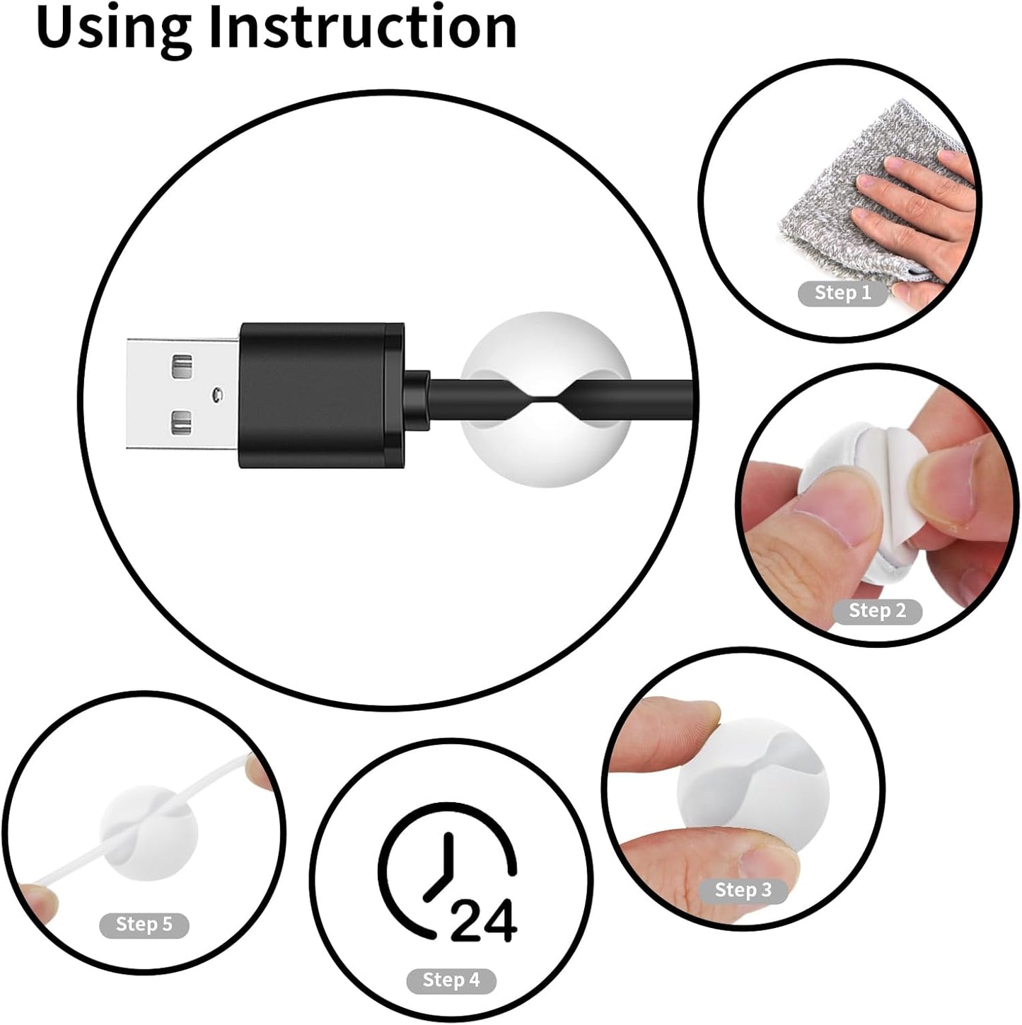Cord Holder Cable Clips, 12PCS White Adhesive Cord Organizer Charger Holder Wire Management Keeper for V1259-DP01-A-2079