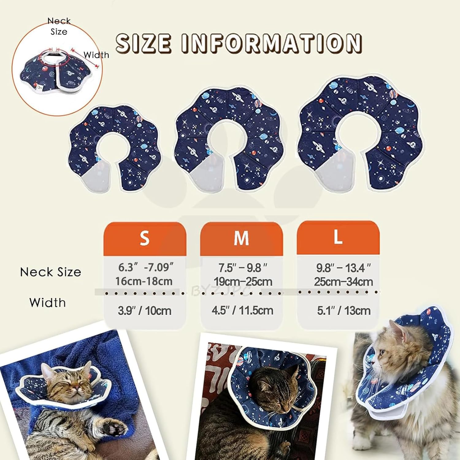 Soft Cat Recovery Collar,Adjustable Cat Cone,Cat Protective Cone Collar After Surgery,for Cats (Starry Sky, M) V1259-DP01-A-2081