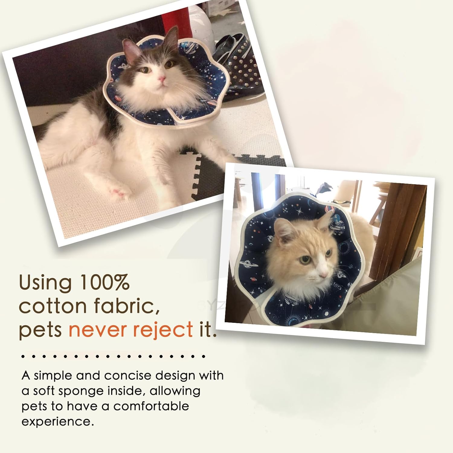 Soft Cat Recovery Collar,Adjustable Cat Cone,Cat Protective Cone Collar After Surgery,for Cats (Starry Sky, M) V1259-DP01-A-2081