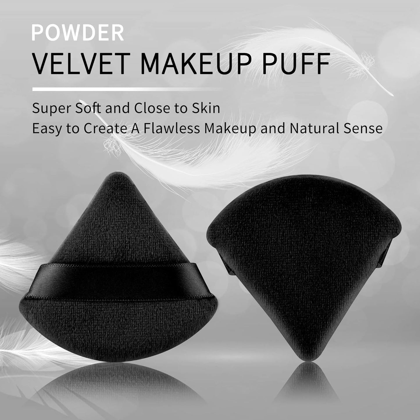 2 Pcs Triangle Powder Puff for Face Powder, Soft Plush Setting Powder Puff, Velour Cosmetic Foundation V1259-DP01-A-2084