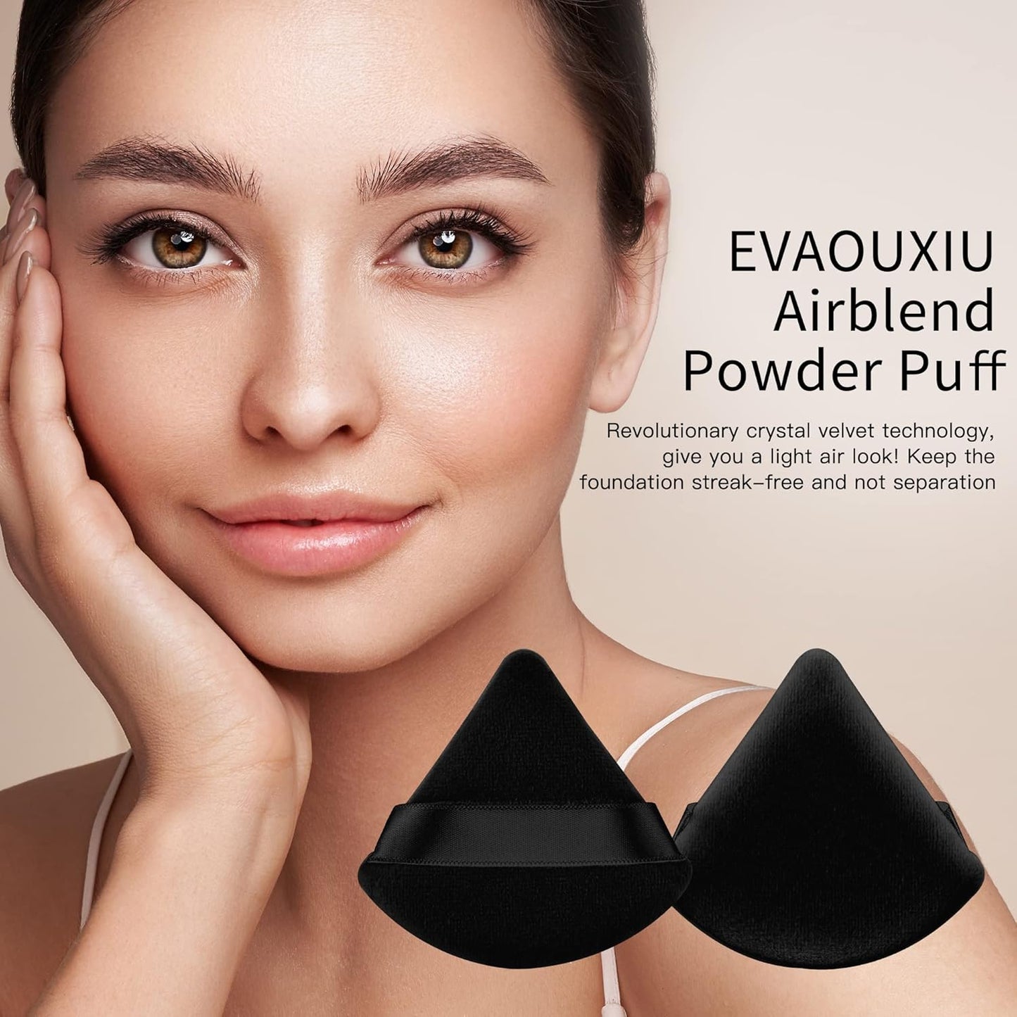 2 Pcs Triangle Powder Puff for Face Powder, Soft Plush Setting Powder Puff, Velour Cosmetic Foundation V1259-DP01-A-2084