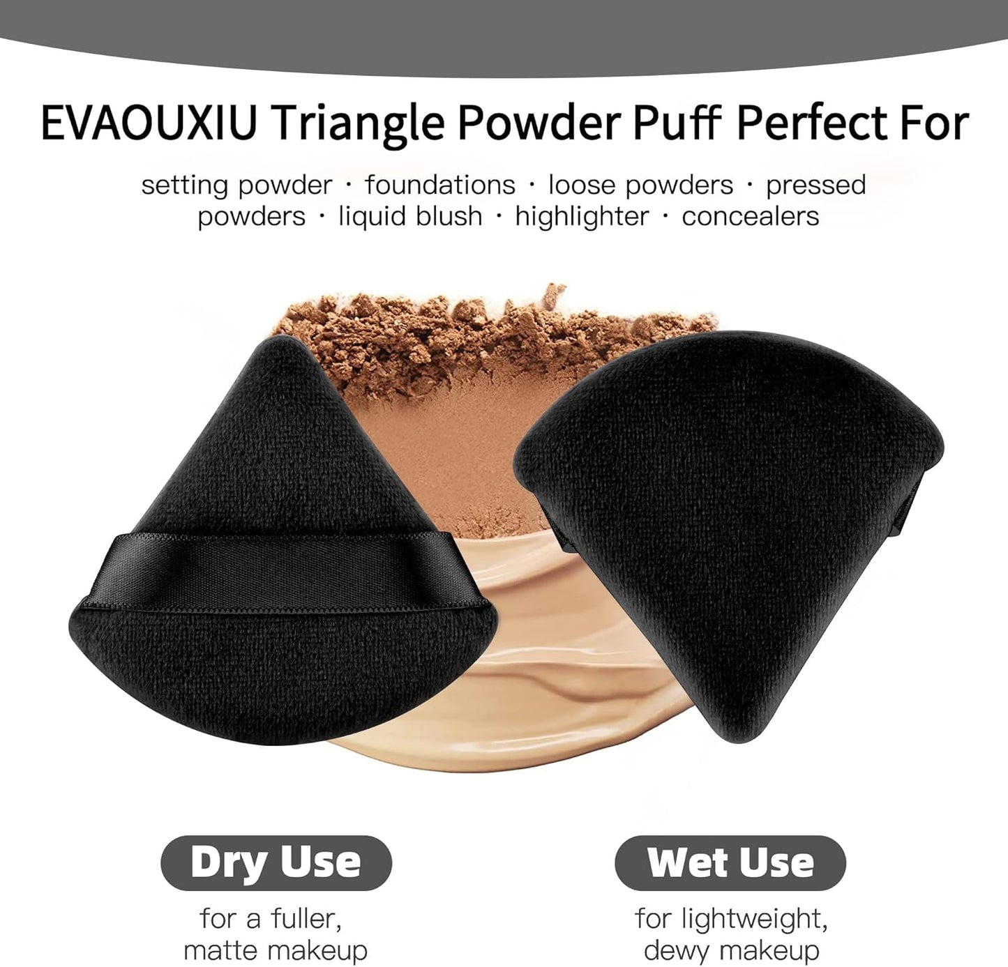 2 Pcs Triangle Powder Puff for Face Powder, Soft Plush Setting Powder Puff, Velour Cosmetic Foundation V1259-DP01-A-2084