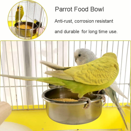 Bird Feeding Dish Cups Parrot Food Bowl Clamp Holder Coop Cup, 2PCS Bird Cage Water Bowl for Parakeet African V1259-DP01-A-2085