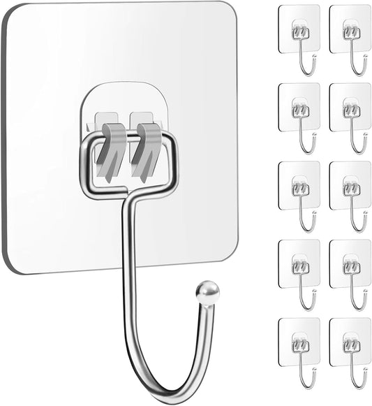 10 Packs Large Wall Hooks for Hanging Heavy Duty 33lb(Max), Waterproof Transparent Adhesive Wall Hooks Wall V1259-DP01-A-2088