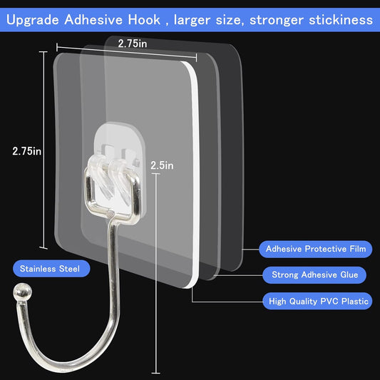 10 Packs Large Wall Hooks for Hanging Heavy Duty 33lb(Max), Waterproof Transparent Adhesive Wall Hooks Wall V1259-DP01-A-2088