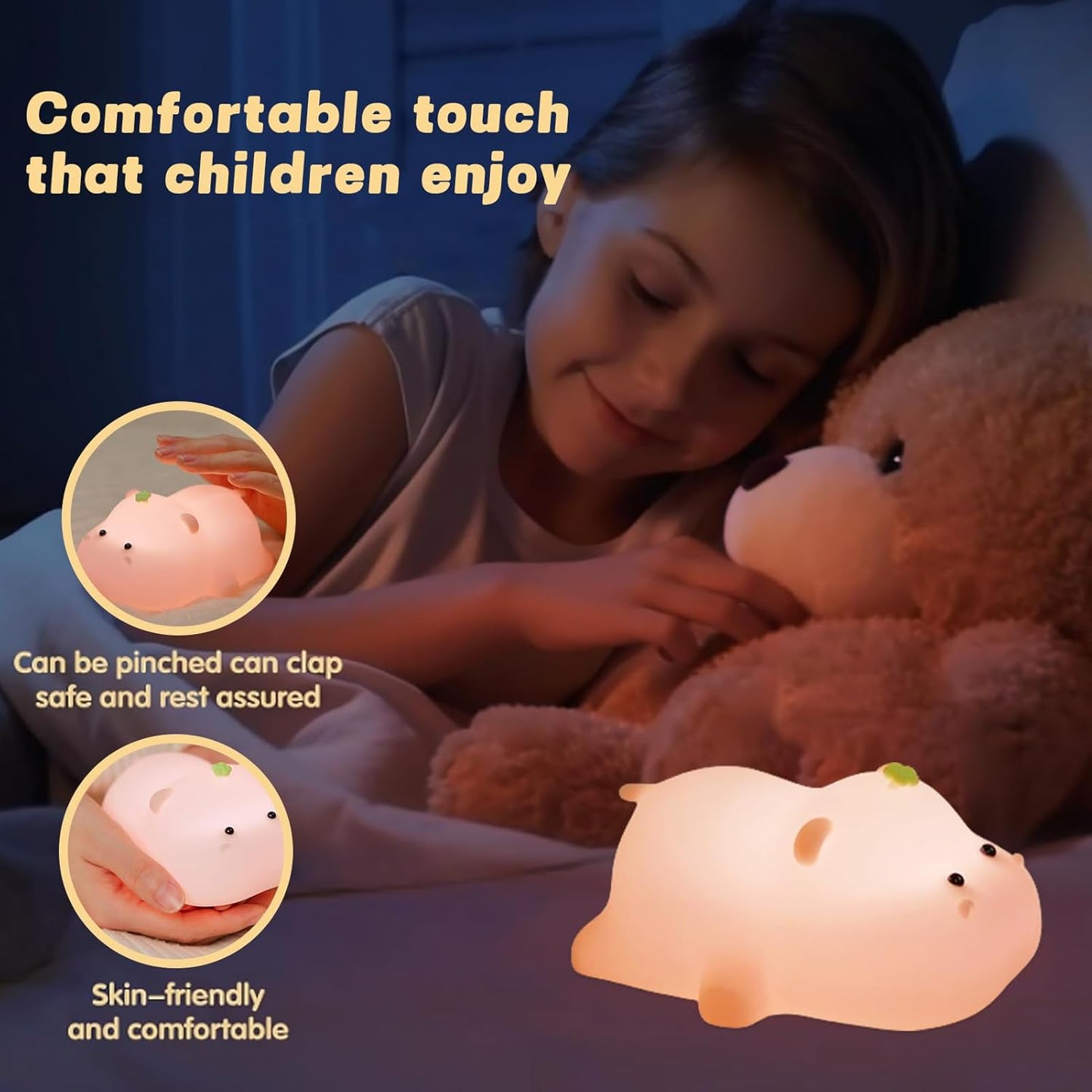 Silicone Night Light, Kids Night Light, Cute Hippo Design, Rechargeable, Pink V1259-DP01-A-2090