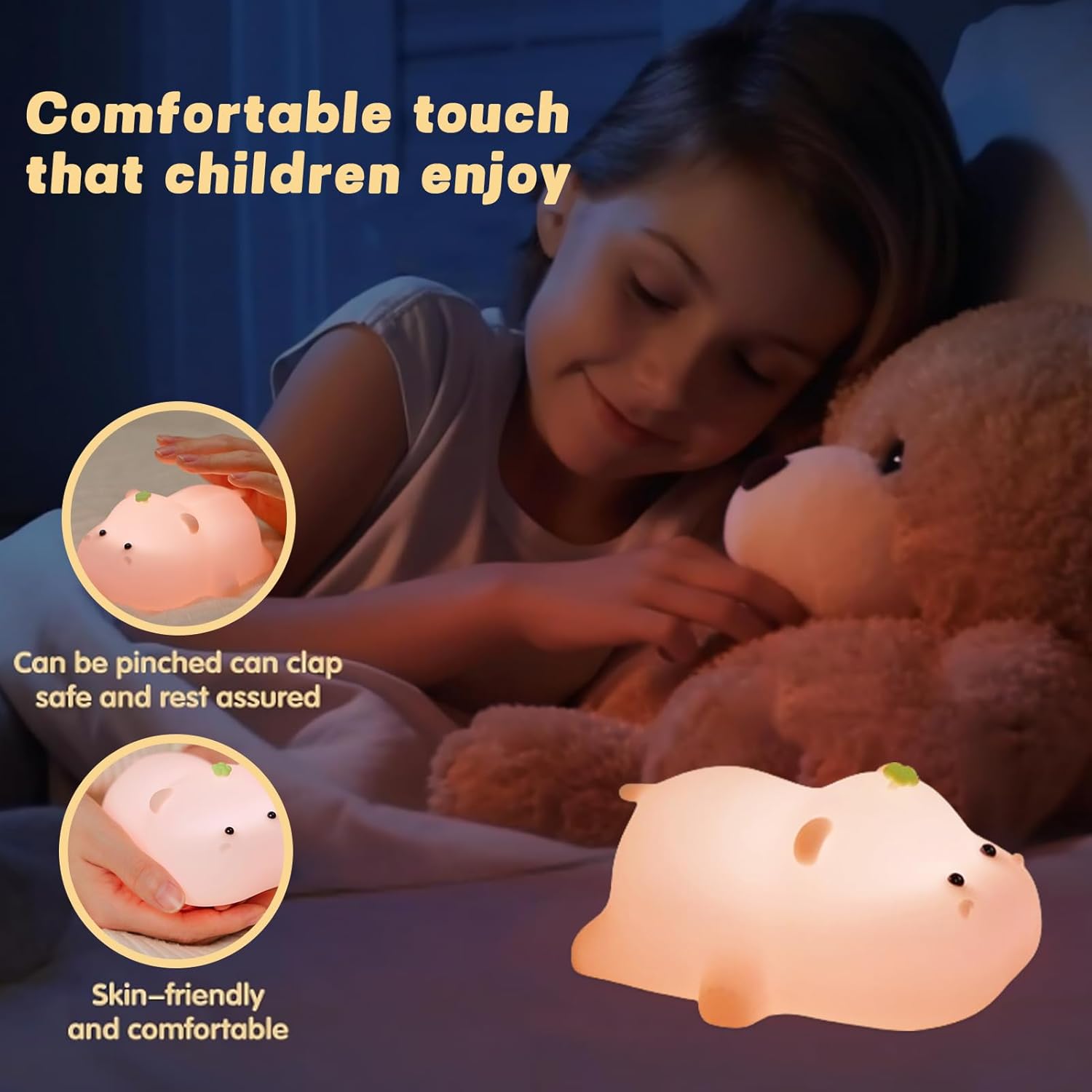 Silicone Night Light, Kids Night Light, Cute Hippo Design, Rechargeable, Pink V1259-DP01-A-2090