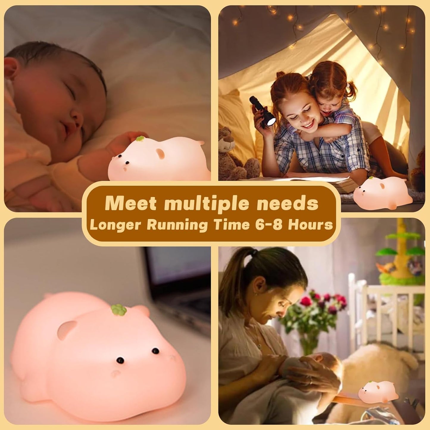 Silicone Night Light, Kids Night Light, Cute Hippo Design, Rechargeable, Pink V1259-DP01-A-2090
