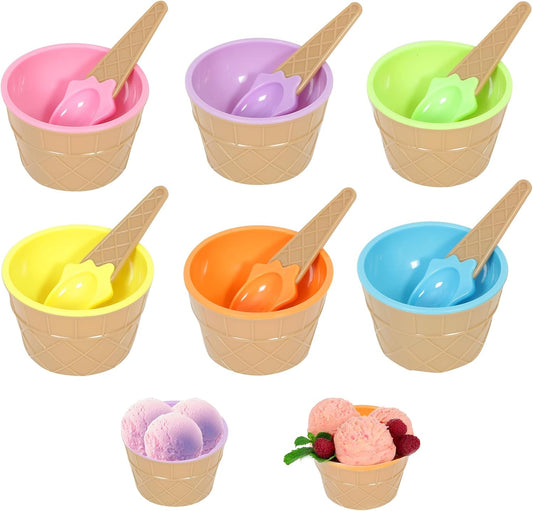 6 Pack Plastic Ice Cream Bowls with Spoons,Reusable Plastic ice Cream Cups,Cartoon Candy Colorice Cream Bowls V1259-DP01-A-2094