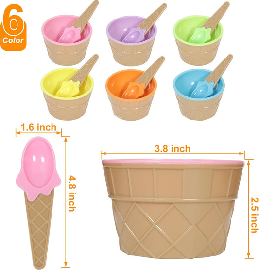 6 Pack Plastic Ice Cream Bowls with Spoons,Reusable Plastic ice Cream Cups,Cartoon Candy Colorice Cream Bowls V1259-DP01-A-2094