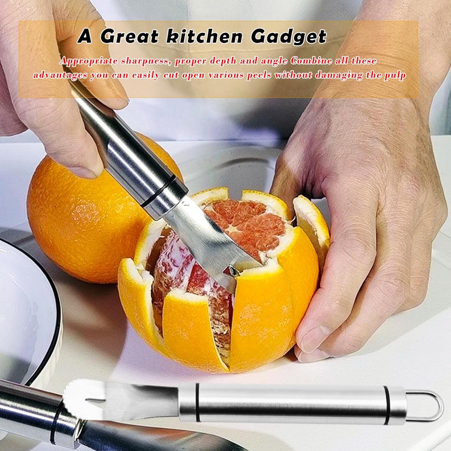 2PCS Stainless Steel Orange Peeler, Grapefruit Peeler, Easy to Peel, Long Handle Orange Citrus Peeler Tool, V1259-DP01-A-2097