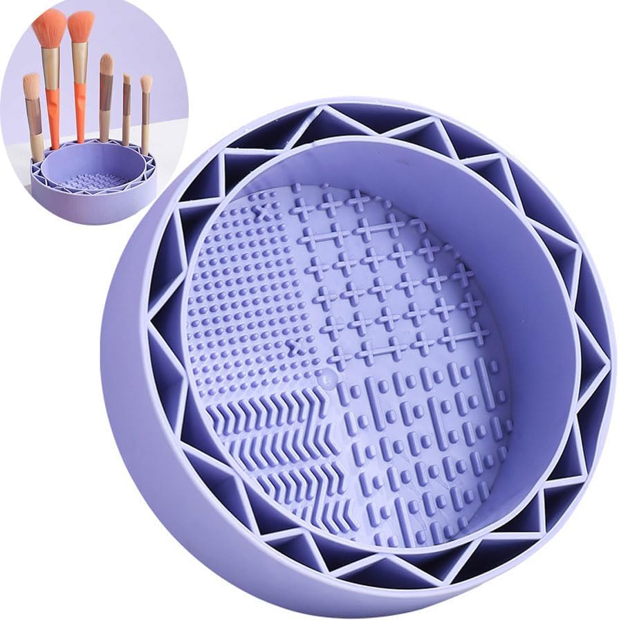 Makeup Brush Cleaner, Sillicon Brushes Cleaning Mat Brush Holder Bowl Prtable Cleaning Tool (Purple) V1259-DP01-A-2098