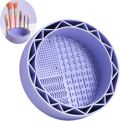 Makeup Brush Cleaner, Sillicon Brushes Cleaning Mat Brush Holder Bowl Prtable Cleaning Tool (Purple) V1259-DP01-A-2098