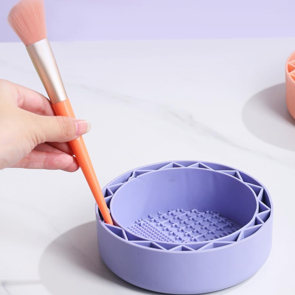 Makeup Brush Cleaner, Sillicon Brushes Cleaning Mat Brush Holder Bowl Prtable Cleaning Tool (Purple) V1259-DP01-A-2098