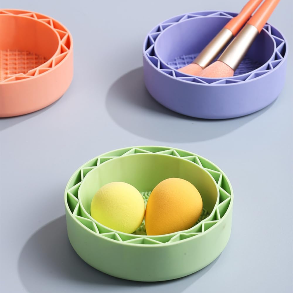 Makeup Brush Cleaner, Sillicon Brushes Cleaning Mat Brush Holder Bowl Prtable Cleaning Tool (Purple) V1259-DP01-A-2098