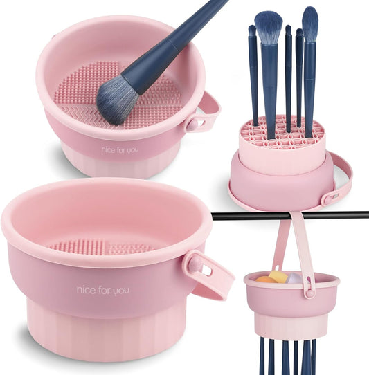 Makeup Brush Cleaner Mat 3 in 1 Silicone Makeup Brush Cleaning Bowl with Drying Holder Brush Cleaning V1259-DP01-A-2099