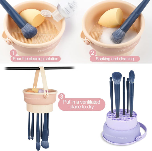 Makeup Brush Cleaner Mat 3 in 1 Silicone Makeup Brush Cleaning Bowl with Drying Holder Brush Cleaning V1259-DP01-A-2099