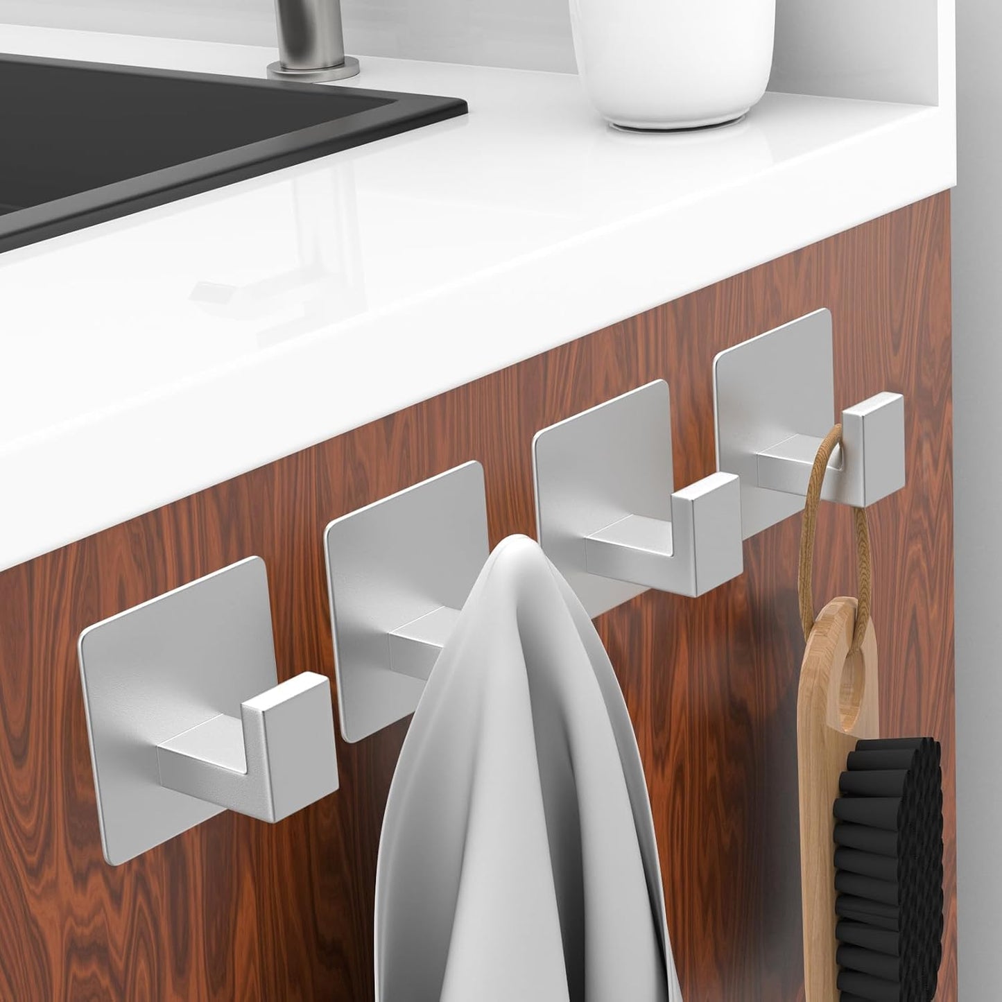 Adhesive Towel Hooks, 4 Pack Sticky Hooks for Hanging Heavy Duty, Coat/Towel Hooks Wall Hooks for Bathroom V1259-DP01-A-2100
