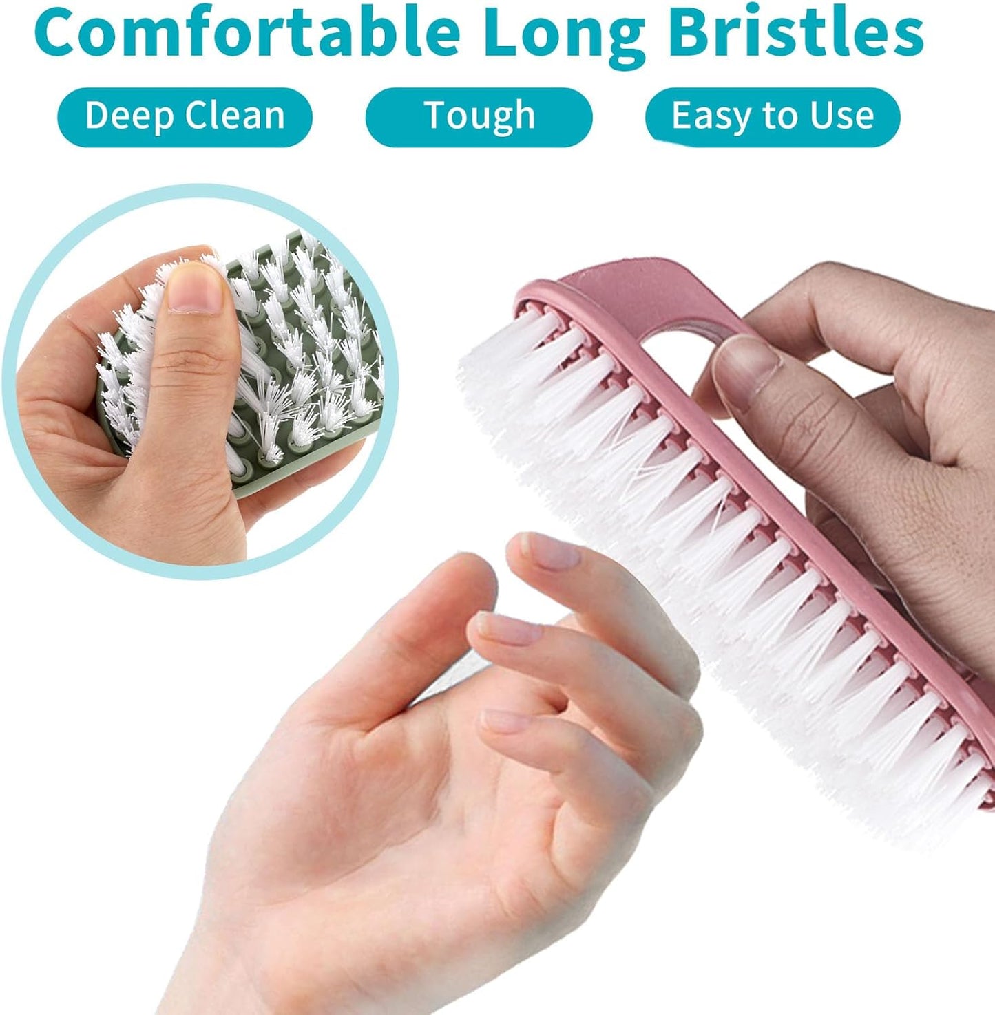 Hand Nail Cleaning Brush, 2 Pcs Durable Stiff Bristles Fingernails Scrub Cleaner with Handle(Pink, Green) V1259-DP01-A-2102
