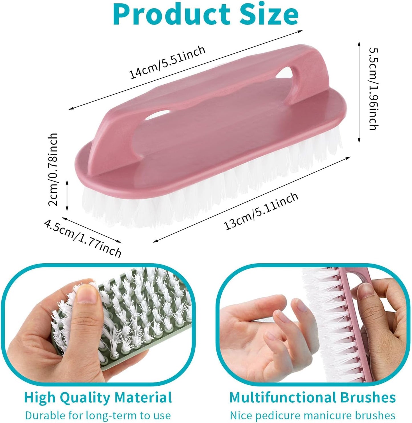 Hand Nail Cleaning Brush, 2 Pcs Durable Stiff Bristles Fingernails Scrub Cleaner with Handle(Pink, Green) V1259-DP01-A-2102