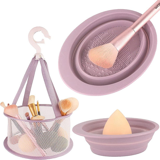 Makeup Brush Cleaning Mat & Hanging Drying Net, Foldable Silicone Makeup Brush Cleaner Brush Cleaning Pad V1259-DP01-A-2107