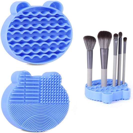 Makeup Brush Cleaning Mat, 2 in 1 Silicone Brush Cleaner Pad with Brushes Drying Holder,Portable Travel V1259-DP01-A-2111