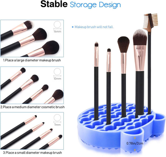 Makeup Brush Cleaning Mat, 2 in 1 Silicone Brush Cleaner Pad with Brushes Drying Holder,Portable Travel V1259-DP01-A-2111