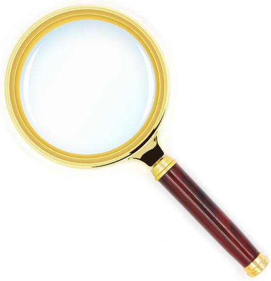10X Handheld Magnifier Antique Mahogany Handle Magnifier Reading Magnifying Glass for Reading Book, V1259-DP01-A-2116