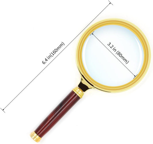 10X Handheld Magnifier Antique Mahogany Handle Magnifier Reading Magnifying Glass for Reading Book, V1259-DP01-A-2116