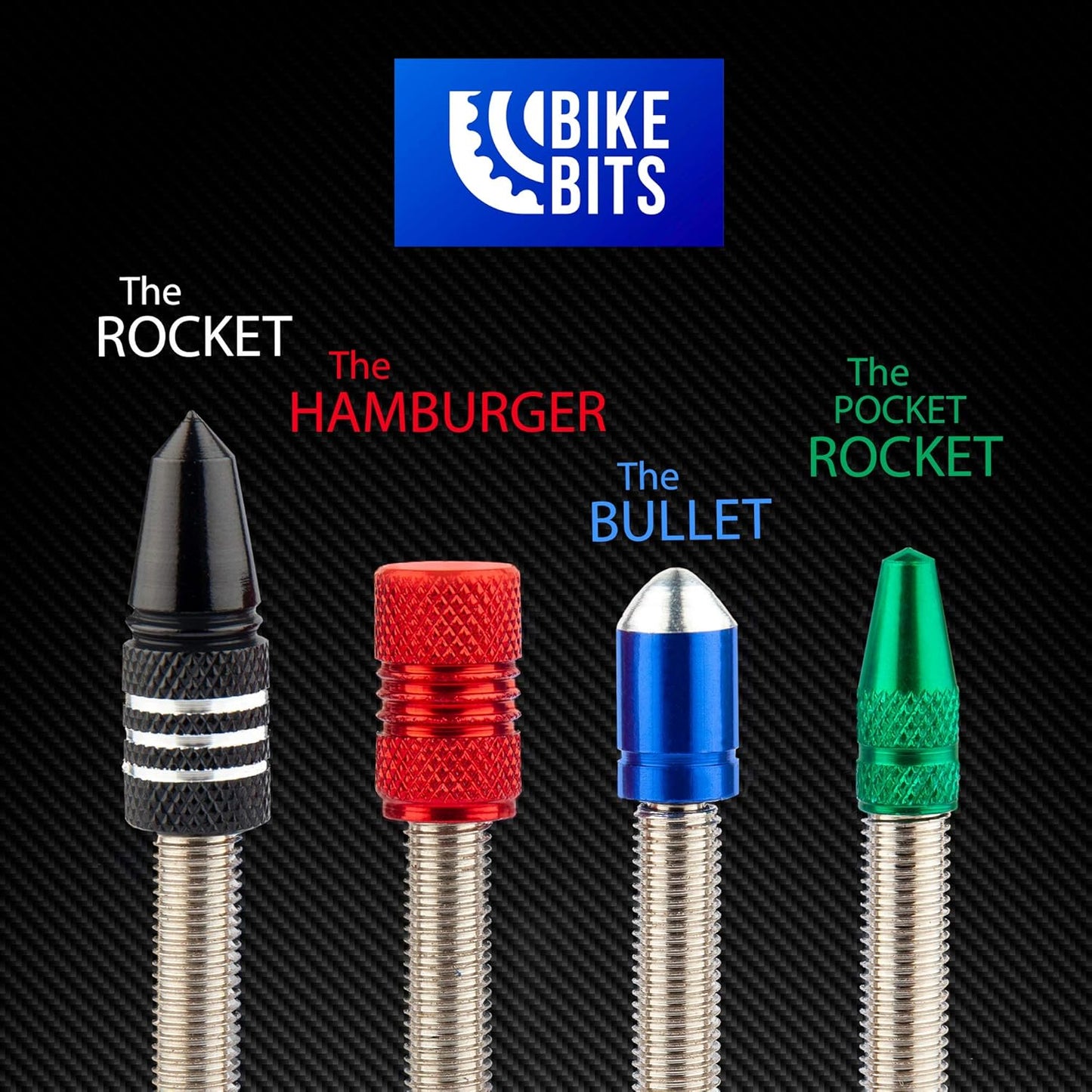 Presta Valve Caps - Anodized Aluminum - Use On Presta/French Valves - Designs: Bullet, Rocket, Hamburger, V1259-DP01-A-2138