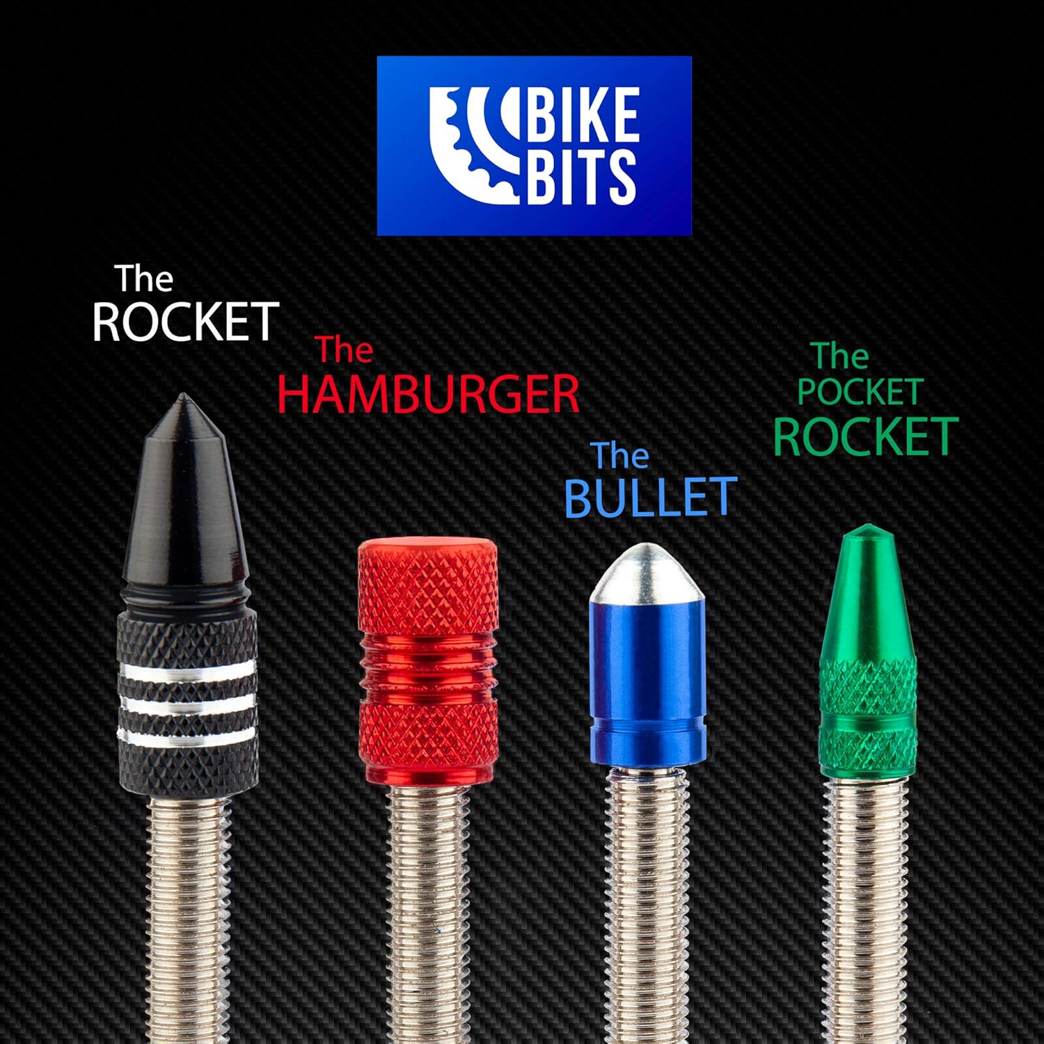 Presta Valve Caps - Anodized Aluminum - Use On Presta/French Valves - Designs: Bullet, Rocket, Hamburger, V1259-DP01-A-2138