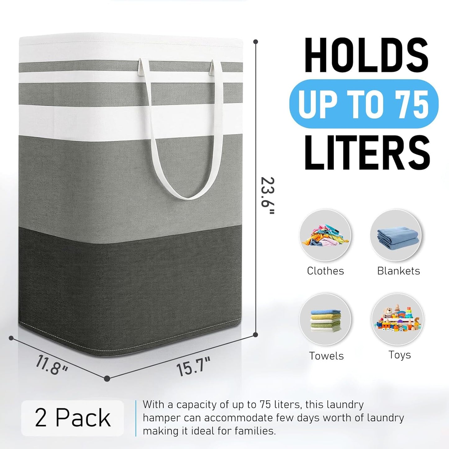 Freestanding Laundry Basket Collapsible Laundry Hamper 2-Pack Large Clothes Storage Bin Foldable Laundry V1259-DP01-A-2141