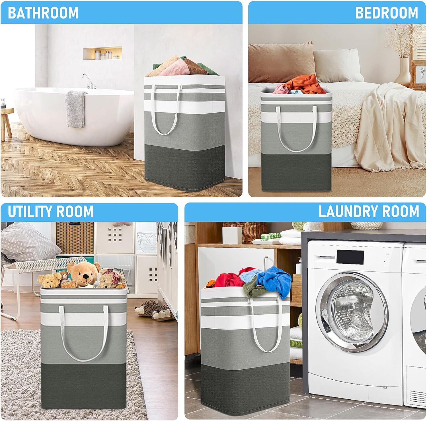 Freestanding Laundry Basket Collapsible Laundry Hamper 2-Pack Large Clothes Storage Bin Foldable Laundry V1259-DP01-A-2141