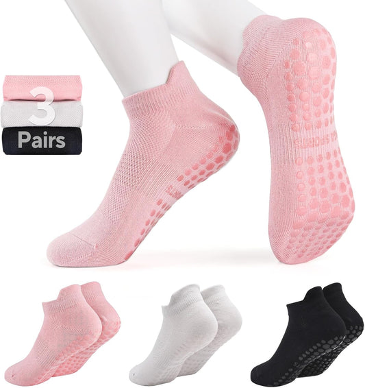 3 Pairs Pilates Grip Socks, Non Slip Yoga Socks for Women, Anti-Skid Grip Socks Breathable Cotton Socks for V1259-DP01-A-2147