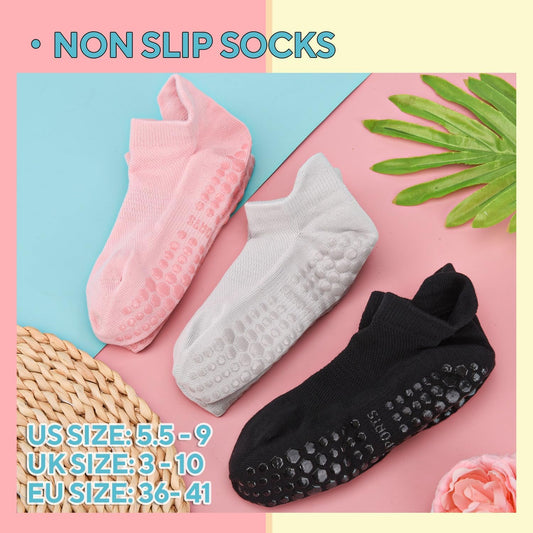 3 Pairs Pilates Grip Socks, Non Slip Yoga Socks for Women, Anti-Skid Grip Socks Breathable Cotton Socks for V1259-DP01-A-2147