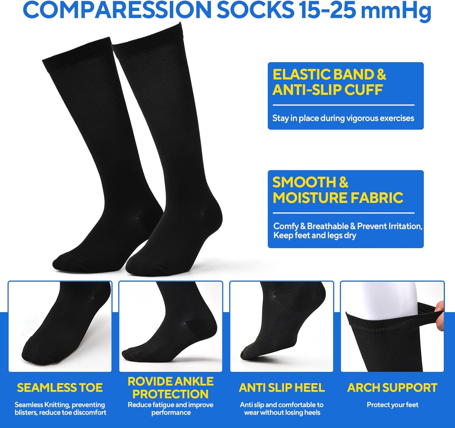 3 Pairs Compression Socks for Women & Men, Circulation 15-25mmHg Support Socks for Athletic, Running, V1259-DP01-A-2153