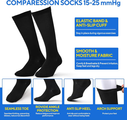 3 Pairs Compression Socks for Women & Men, Circulation 15-25mmHg Support Socks for Athletic, Running, V1259-DP01-A-2153