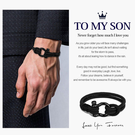 To My Son Bracelet from Mom with Inspirational Love Quotes, I Will Always Be with You Leather Bracelets for V1259-DP01-A-2160
