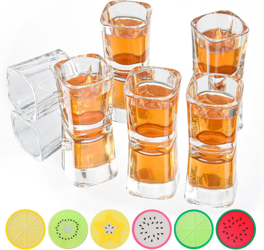 6 Pack 2oz Heavy Base Shot Glasses Set, Square Clear Shot Glasses Bulk, Tequila Shot Glass Small Bar Cart V1259-DP01-A-2163