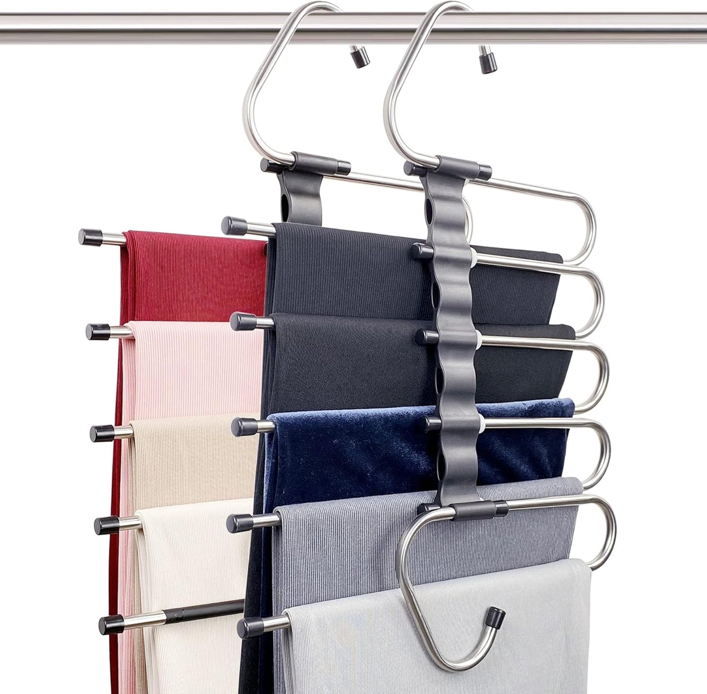 Magic Pants Hangers Space Saving - 2 Pack for Closet Multiple Layers Multifunctional Uses Rack Organizer for V1259-DP01-A-2165
