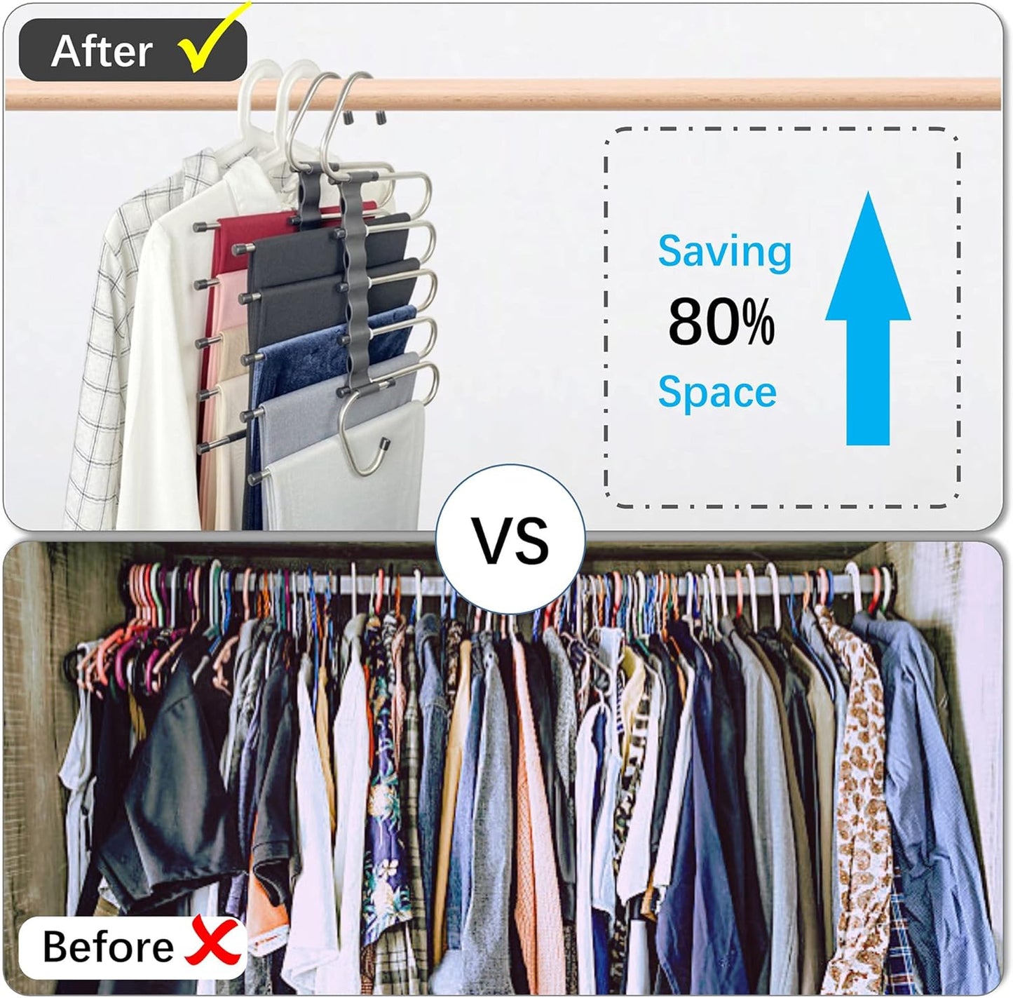Magic Pants Hangers Space Saving - 2 Pack for Closet Multiple Layers Multifunctional Uses Rack Organizer for V1259-DP01-A-2165