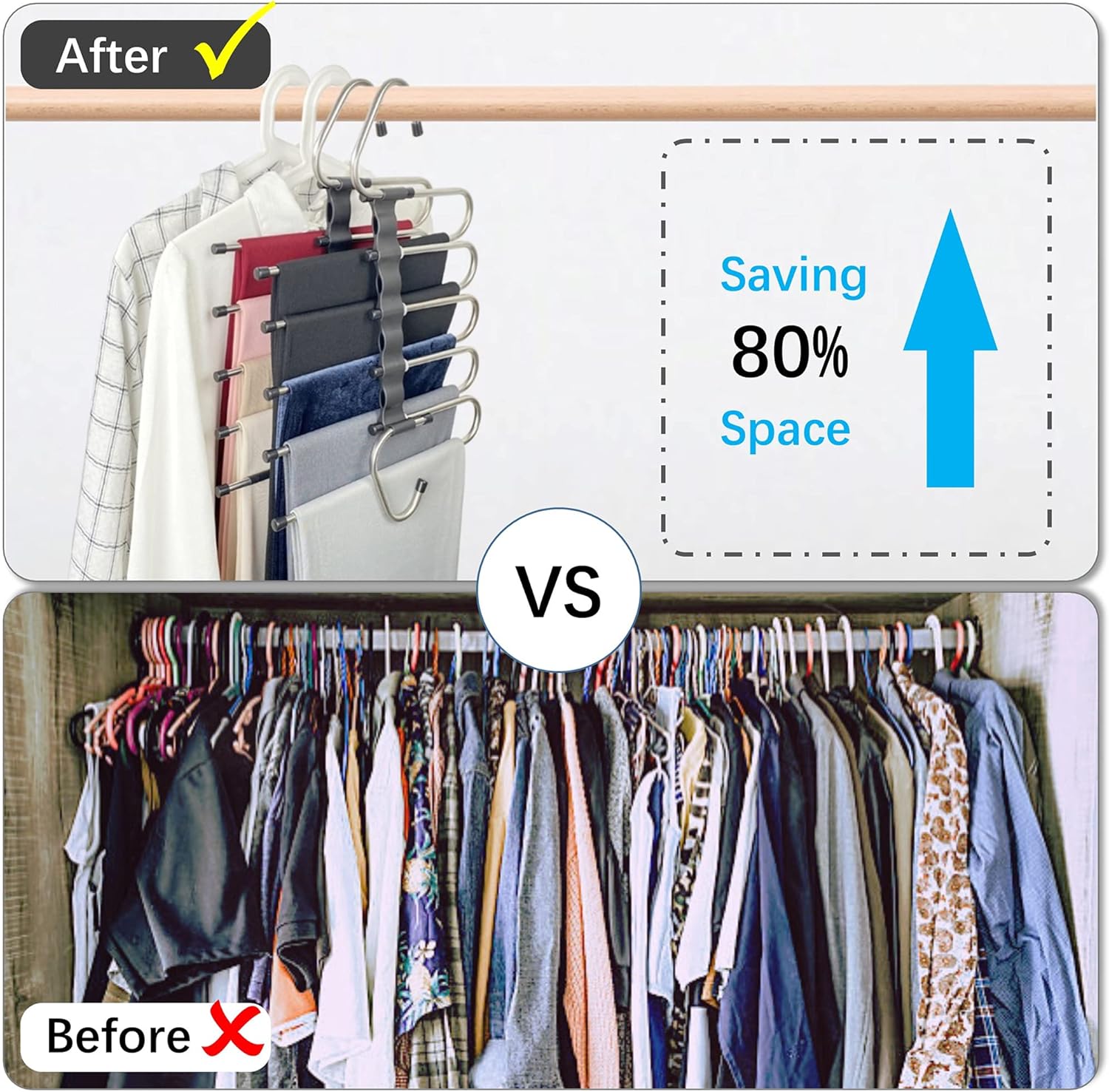 Magic Pants Hangers Space Saving - 2 Pack for Closet Multiple Layers Multifunctional Uses Rack Organizer for V1259-DP01-A-2165
