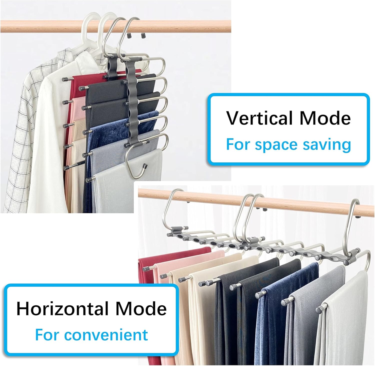 Magic Pants Hangers Space Saving - 2 Pack for Closet Multiple Layers Multifunctional Uses Rack Organizer for V1259-DP01-A-2165