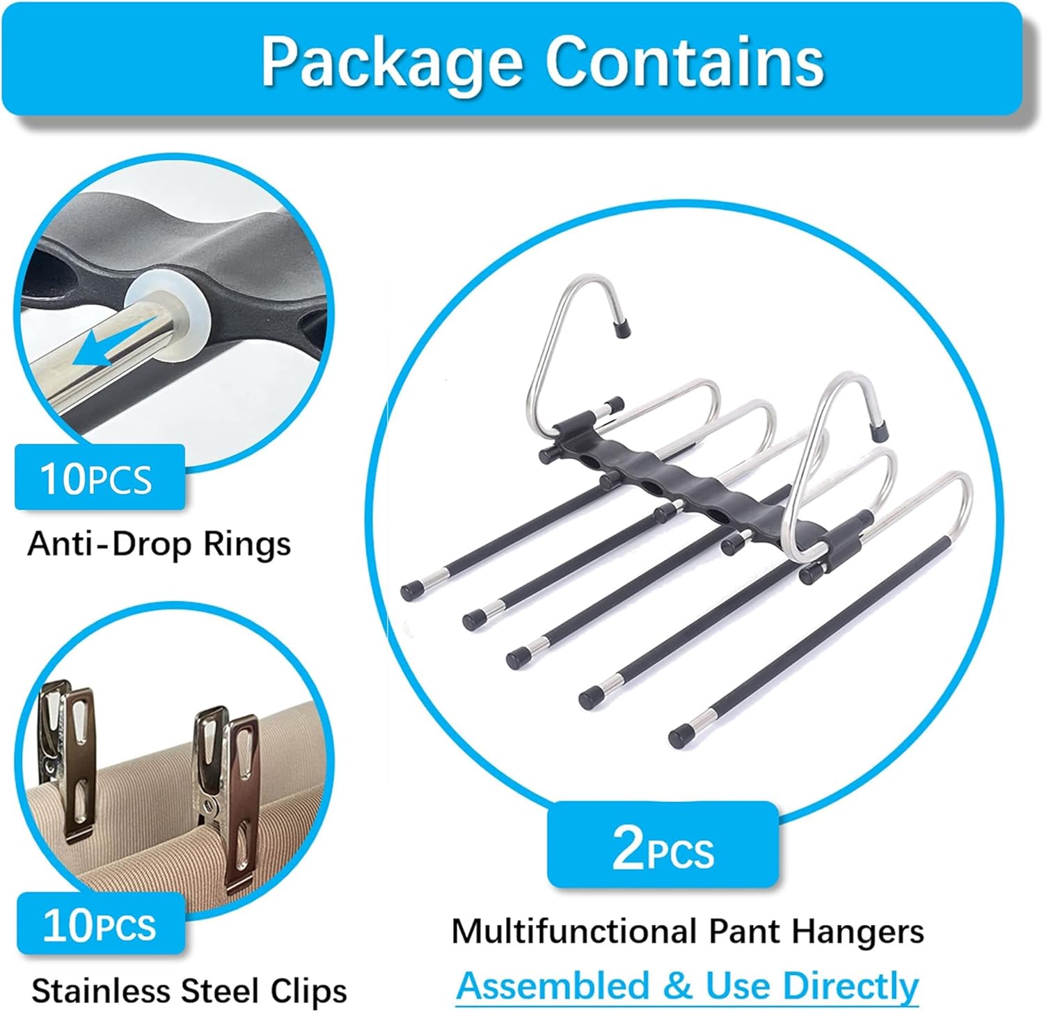 Magic Pants Hangers Space Saving - 2 Pack for Closet Multiple Layers Multifunctional Uses Rack Organizer for V1259-DP01-A-2165