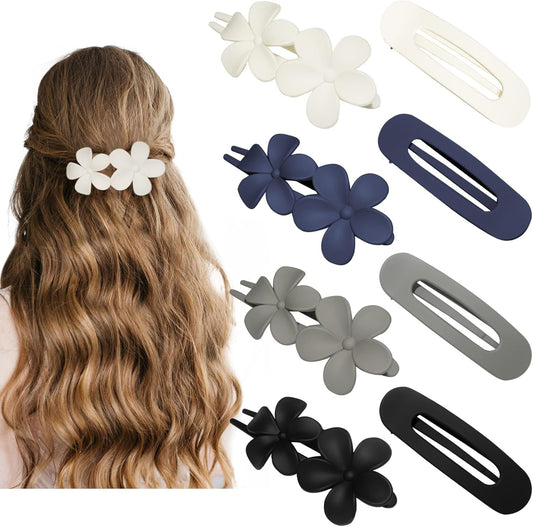 Flat Hair Clips 8 Pcs - 2 Style Lay Down Flat Claw Clips for Thick Hair, Big Matte Flower Clips Stylish V1259-DP01-A-2170