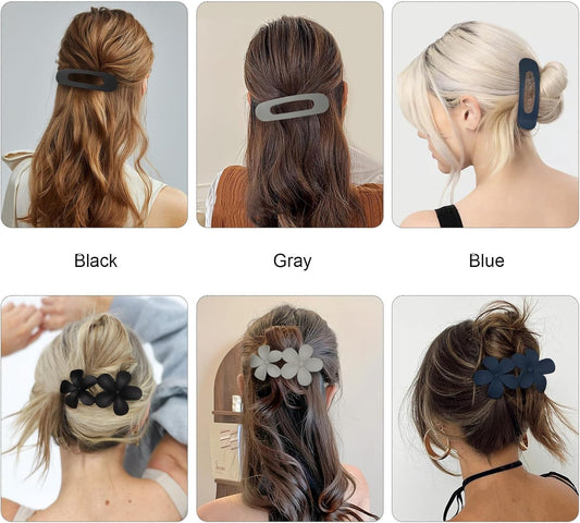 Flat Hair Clips 8 Pcs - 2 Style Lay Down Flat Claw Clips for Thick Hair, Big Matte Flower Clips Stylish V1259-DP01-A-2170