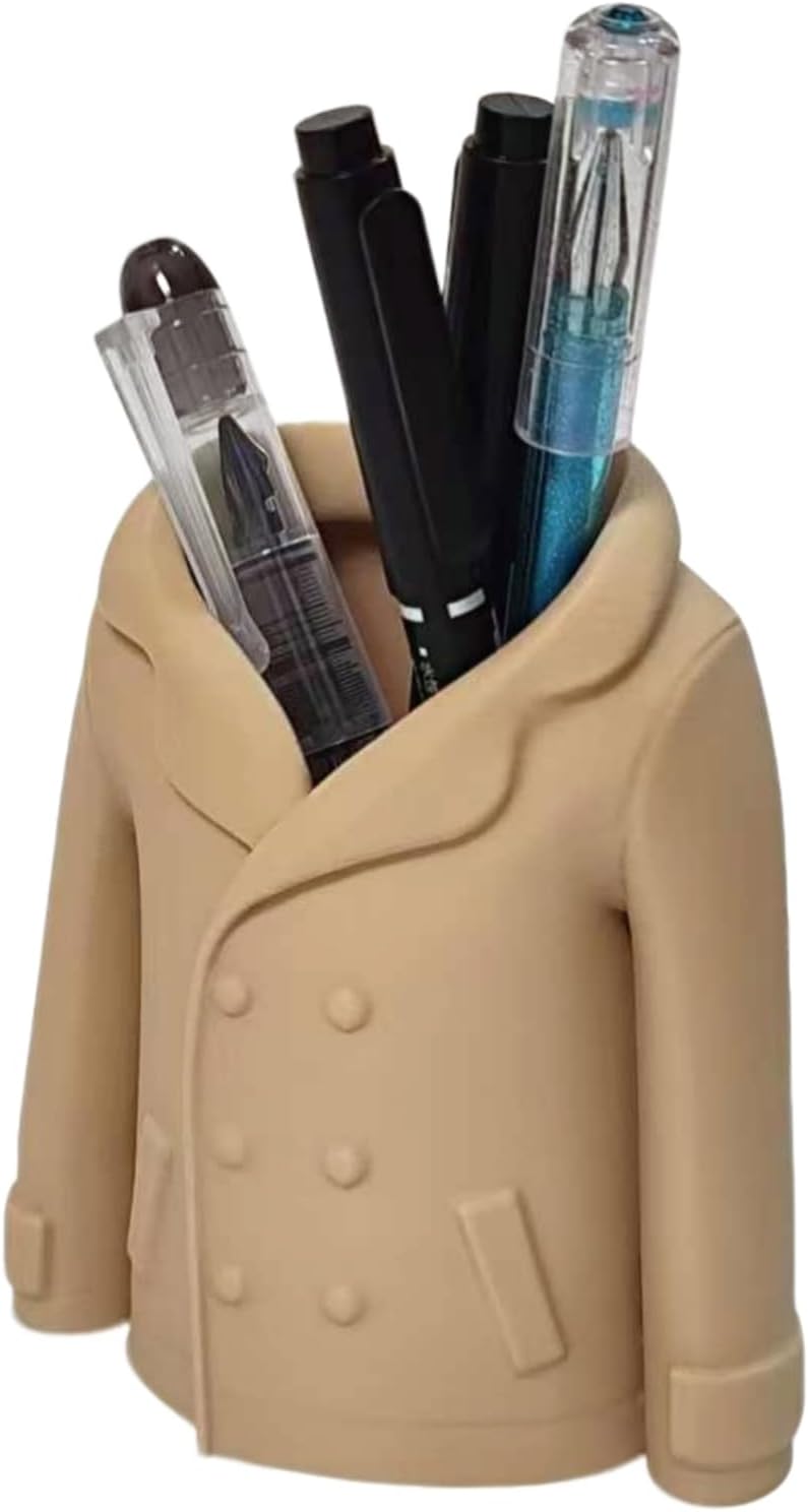 Trench Coat Pen Holder - 3D Printed Desk Organizer with Classic Design for Pens, Makeup Brushes, Elegant V1259-DP01-A-2190
