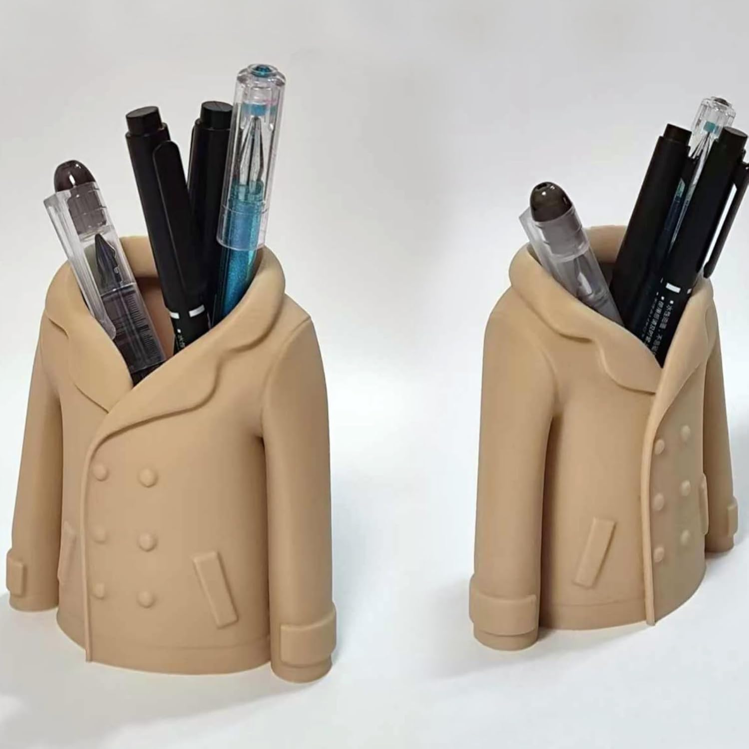 Trench Coat Pen Holder - 3D Printed Desk Organizer with Classic Design for Pens, Makeup Brushes, Elegant V1259-DP01-A-2190